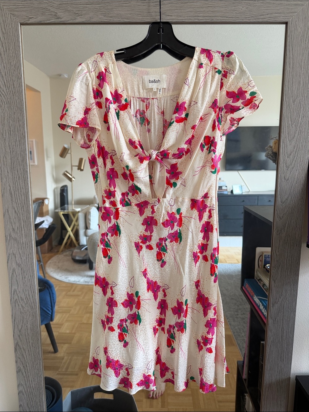 ba&sh Cream Mini Dress with Pink Floral Print Sz Small